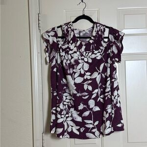 NEW Lane Brayant Burgundy White Short Sleeve Floral Drop Shoulder Top Size 18/20